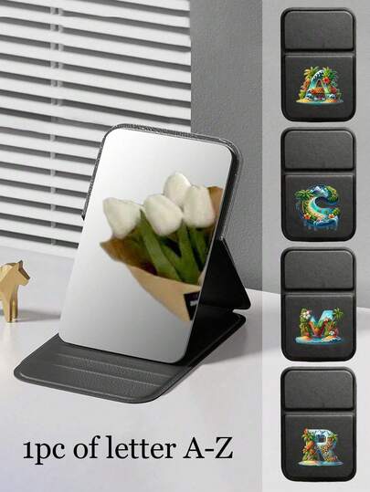 1 Foldable Portable Makeup Mirror; Printed With Summer Rainforest Style Letter Patterns,Initial Letters A-Z. Unique And Stylish Foldable Desktop Mirror, Outdoor Dustproof And Waterproof, High-Quality Materials, Comfortable And Durable, Lightweight And Portable, Party Assistant, Essential For Summer; Rectangular Desktop Compact Mirror, Women's Gift Travel Portable Makeup Mirror - The Best Gift For Mothers, Lovers, And Teachers. Suitable For Back To School Season, Office Workers, Home Decor.