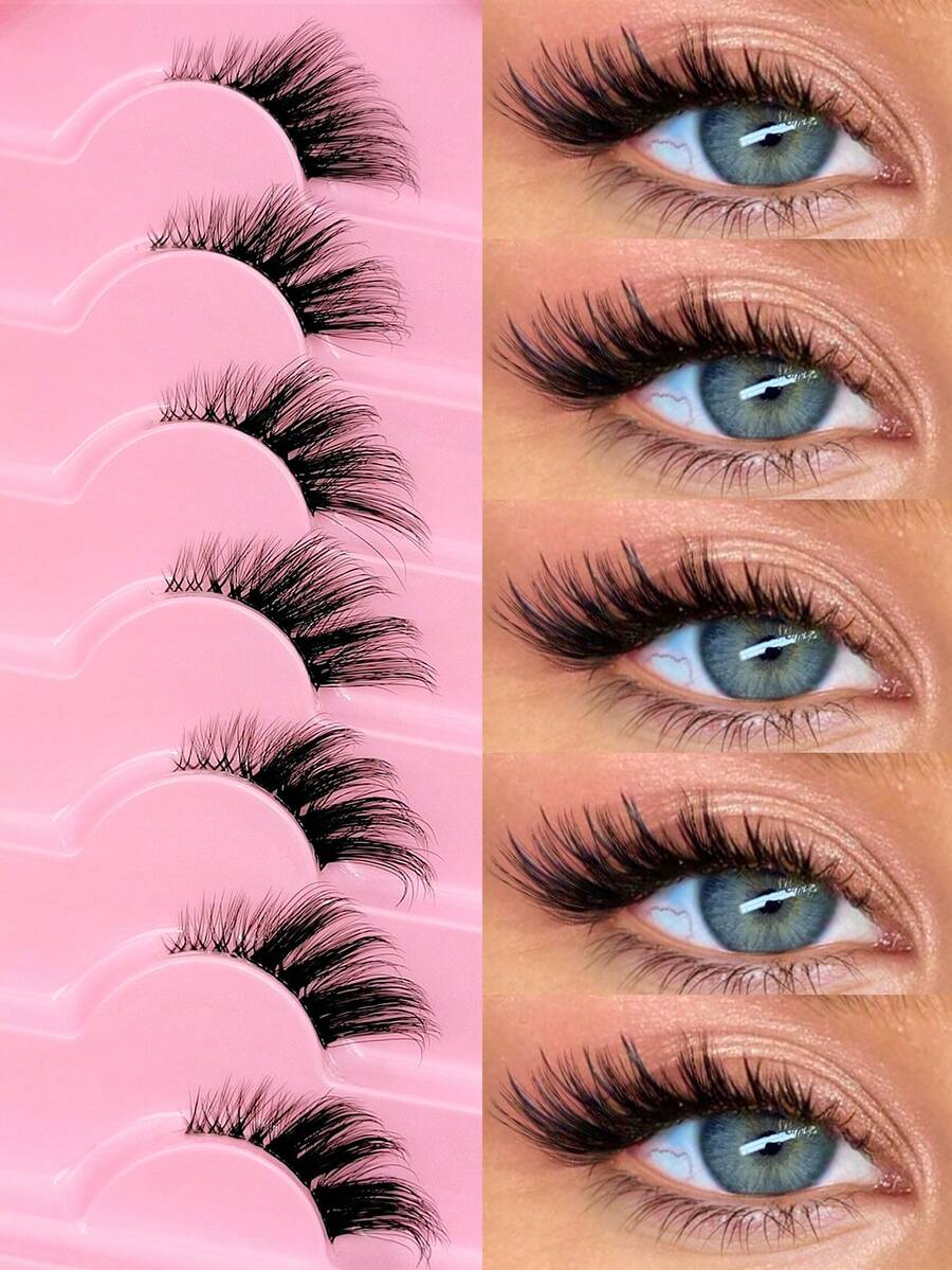 Rikuaild 7 Pairs Half Eye Style Lashes Tail Elongated Eyelashes Cat Eye Fox Eye Lashes, Elongated Outer Corner Eyelashes, Delicate Strip Lashes For Daily Reusable Use False Eyelashes, Long Soft 3d Faux Mink Lash Extension Makeup Strip Lashes, False Eyelashes ,Lashes,Fake Lashes - Black - View 1