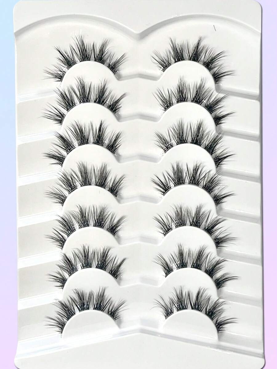 7 Pairs High Quality Soft Natural 8D Fluffy Transparent Band Cluster Eyelashes 10-20mm Wispy Eyelash Extension, D-Curl, Eyelash Extension DIY, Black Segmented False Eyelashes - Black - View 1