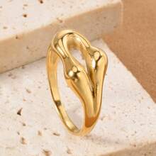 1pc Personalized 18k Gold Plated Fluid Liquid Geometry Ring With Old Money Style For Women Daily Parties Wear - Gold - View 4