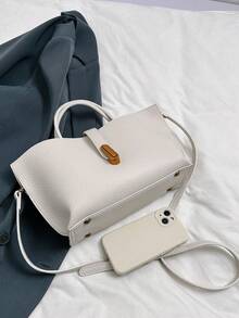 优雅小众手提蔬菜篮包，新款春夏时尚复古水桶包，单肩斜挎包，零钱包，适合工作通勤、购物、旅行 - 白色 - 查看 5