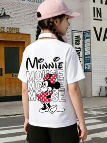 Disney Shining Boy (Double-Sided Print): Minnie Mouse Cartoon Print, A Casual And Simple Short Sleeved T-Shirt Suitable For Spring And Summer Seasons, Suitable For Boys And Girls To Wear. - White - View 3