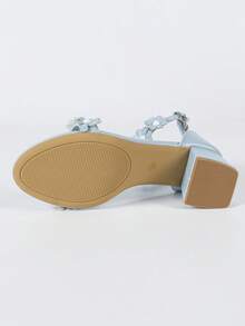 Giày sandal cao gót nữ họa tiết hoa, gót dày không gây mỏi chân, thích hợp cho đám cưới, tiệc tùng, kỳ nghỉ, phong cách công chúa. - Màu xanh nhạt - Xem 9