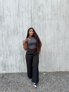Cropped Asymmetrical Ribbed Cotton - 灰色 - 查看 3