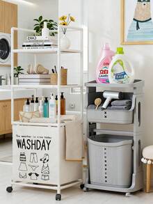 1pc Multi-Layer Bathroom Storage Rack With Swivel Wheels, Laundry Hamper, Underwear & Clothing Organizer - Multicolor - View 2