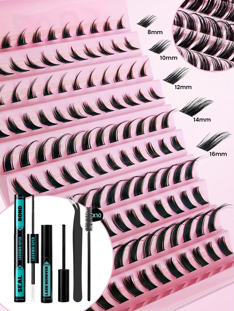 Waterproof Long-Lasting Eyelash Glue DIY Eyelash Extension Kit, Strong Fixing For Cluster & Individual Lashes, Non-Smudge & Non-Clumping, Suitable For Beginners - Multicolor - View 1