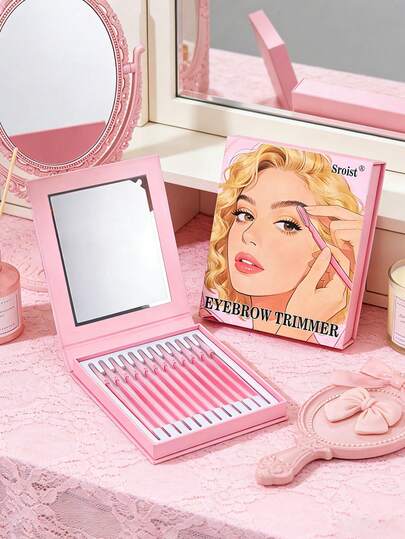 12件套精美磁性盒式修眉器，专为女孩面部设计，硬壳磁性盒式修眉器带镜子，一套浅粉色修眉器套装，面部脱毛器，毛发修剪器，精准刀套，脱毛器，修眉器，去茧器，身体脱毛修剪器，面部和眉毛修剪器套装，长柄刀片带精准防护罩，女性美容工具，适合日常使用或旅行，价格实惠，可作为圣诞礼物。