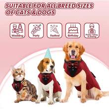 新款宠物燕尾服套装，包括狗狗领结、背心、项圈和头巾，适合柯基犬、小型/中型/大型犬，可用于婚礼、摄影等场合 - 酒紅色 - 查看 4