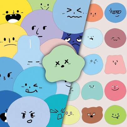 65pcs Cute Minimalist Funny Round Cartoon Stickers, Adorable Girl Style Decorative Stickers For Walls, Cups, Etc.