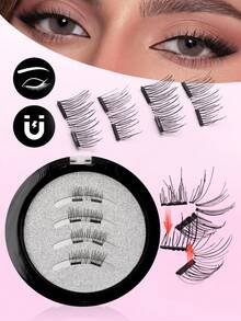 Waloshow 2 Pairs Magnetic Fake Eyelashes, Single Magnet/2 Magnets 3D Style, Glue-Free Reusable, Easy To Apply - Black - View 9