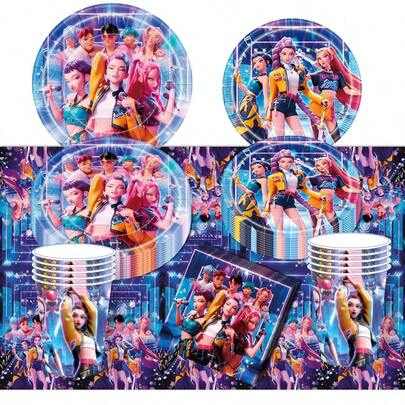 Vajilla desechable para fiesta de cumpleaños con tema de aquelarre de brujas, suministros para fiesta de cumpleaños de festival de música K-Pop, vajilla desechable para fiesta con tema de aquelarre de brujas