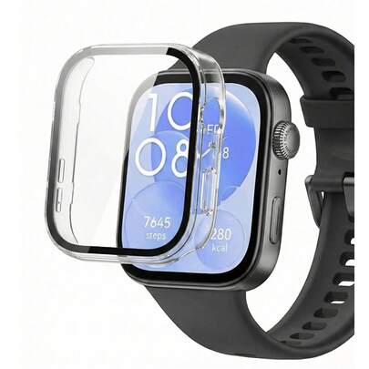1 pieza Carcasa de PC transparente dura 2 en 1 con protector de pantalla de vidrio templado para Watch Fit 3/4/4Pro, cubierta protectora para smartwatch de uso diario y al aire libre, protección a prueba de golpes de cobertura total, alta sensibilidad y claridad, adecuado para uso diario, gran regalo para amigos, familia, cumpleaños, Navidad, vuelta al colegio