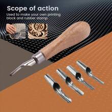 Block Cutting Rubber Stamp Carving Tools With 5 Blade Wood Handle Printmaking Carving Tools Set - Multicolor - View 8