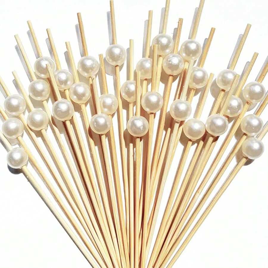 100pcs Deluxe Fruit Picks - Decorative & For Weddings, Parties & More - Cake, Dessert, Cocktail Sticks, Buffet & Cupcake Skewers - Easy Disposable, Premium Quality, Unusual Items, Kitchen Decor, Table Decor, For Party Appetizer Supplies Decorative, Birthday Wedding Christmas Ice Theme Party Decoration SuppliesSchool Supplies, Back To School - White - View 1