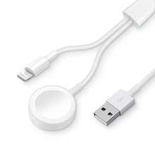 Cable de carga rápida magnético 2 en 1 compatible con IWatch Series 11/SE 3/Ultra 3/9/8/7/6/SE/SE2/5/4/3/2/1 y 14/13/12/11/XS/XR/8/7/6/Pro/Max/Plus/Mini, Series - Blanco - Ver 1