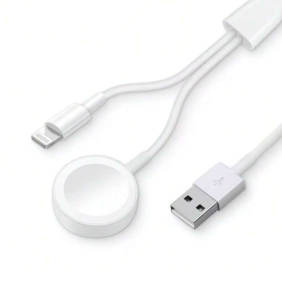 Cable de carga rápida magnético 2 en 1 compatible con IWatch Series 11/SE 3/Ultra 3/9/8/7/6/SE/SE2/5/4/3/2/1 y 14/13/12/11/XS/XR/8/7/6/Pro/Max/Plus/Mini, Series - Blanco - Ver 1