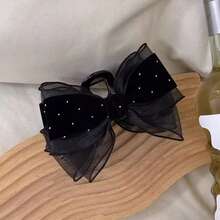1pc Women's Black Mesh Rhinestone Bowknot Hair Clip,Elegant High-End Oversized Hair Accessory Suitable For Daily Wear,Holidays - Black - View 13