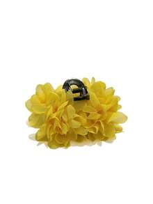 1个纯色印花复古法式玫瑰花发夹，适合日常、派对和度假佩戴，夏季发饰沙滩爪夹花朵发夹度假发饰发夹时尚发爪 - 黃色 - 查看 5