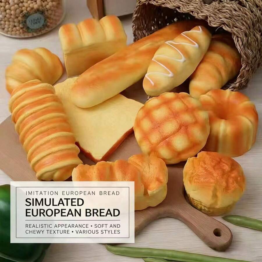 1个逼真的烘焙面包挤压玩具，带有螺旋图案、饱满的菠萝面包和法棍面包形状，具有真实的酥脆质地和柔软的挤压感，提供具有治疗和氛围效果的放松桌面配件。 - 彩色 - 查看 1