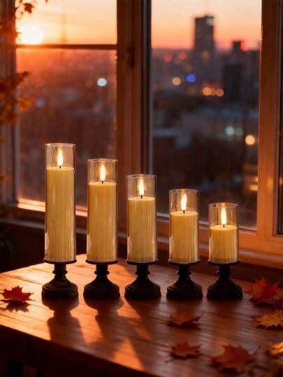 Luxury Retro Glass Covered LED Electronic Candle, Black Base, Multi-Size, Desktop Soft Decoration Ambient Piece, Atmosphere Lamp, Home Party Decor, Gift