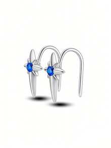 S925纯银星星太阳流苏耳钉，镶嵌立方氧化锆，奢华优雅耳环，礼盒包装，适合女士日常/派对佩戴 - 白金 - 查看 6