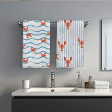 2 piezas Toallas de cocina con estilo oceánico con patrones de cangrejo, ola, camarón y concha, súper suaves de microfibra, perfectas como regalo de inauguración de casa y reunión familiar, trapos de limpieza de cocina, decoración del hogar para días festivos - Gris Claro - Ver 10