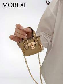 Women's Fashion Mini Handbag, New Stylish Lightweight Mini Tote Bag, Metal Chain Crossbody Bag - Khaki - View 7