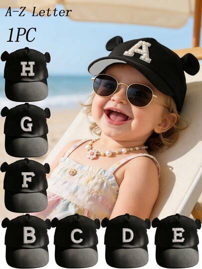 1 Pc Children's A-Z Pearl Letter Baseball Cap Baby Toddlers Infant Girls Baseball Cap Outdor Sun Hat For 1-3Y Kids