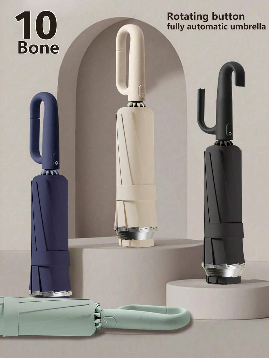 1 pieza Paraguas automático a prueba de viento, 24 varillas, tela impermeable de alta densidad, paraguas plegable automático inverso - Asa con anillo giratorio - Asa de transporte fácil - Paraguas de viaje compacto - Protección contra la lluvia y los rayos UV, UPF50+, revestimiento negro anti-UV, apertura/cierre con un solo toque - Multicolor - Ver 1