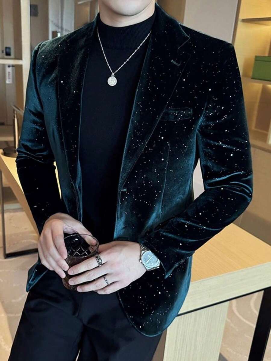 Handsome Men Must Buy! New Pattern! Golden Velvet, British Style, Business, Groom, Wedding, Host, Performance, Stage, Party, High-End, Handsome, Fashionable, Design Sense, Men's Suit Jacket - 墨綠色 - 查看 1