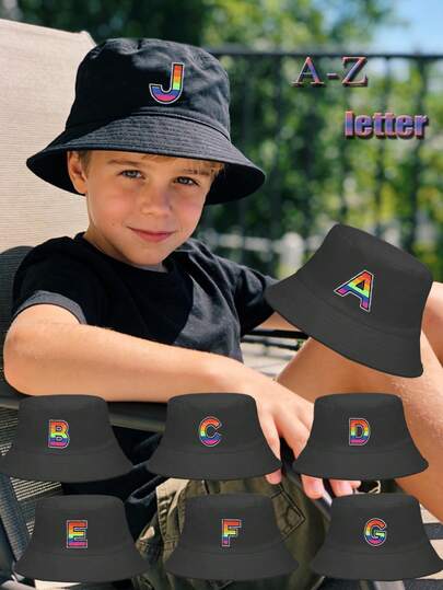 1顶儿童彩虹字母图案时尚渔夫帽，多功能遮阳帽，适合男宝宝/女宝宝，春季、夏季、休闲、户外活动、上学等场合，可作礼物