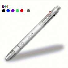 1pc 6-In-1 Multi-Color Ballpoint Pen, 5 Color Ballpoint Pen, 1pc Automatic Pencil With Eraser, Suitable For Office & Writing Supplies - Sets - View 5