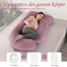1 Stück J-förmiges Schwangerschaftskissen in Große Größen, 175*65cm Zuhause Schlafzimmer multifunktionales Liegen und Sitzen bequemes, Körperkissen, Entspannungskissen, Bettwäsche,  Bauchstützkissen Kernseitenschlafkissen Taillenkissen Kissen Schwangerschaftskissen, Schlafunterstützung für Rücken, Bauch, Hüften, Beine, Ganzkörper- - Lila - Übersicht 8