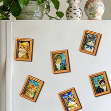 1/6pcs Interesting Cat Painting Fridge Magnets, Creative 3D Mini Photo Frame Fridge Stickers, Kitchen Office Home Decor Aesthetic Art Gift - Cat Magnetic Sticker - View 8