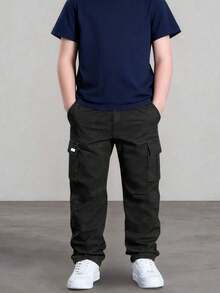 1pc Young BoyFashionable Outdoor Sports Casual Cargo Pants, Spring/Autumn - Black - View 4