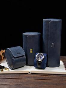 1pc Custom Leather Watch Case, Personalized Travel Watch Roll, Custom Text Leather Watch Box, Personalized Engraved Name Watch Organizer, Custom Watch Display Case, Watch Holder, Jewelry And Watch Storage Case, Pocket Watch Case, Custom Watch Case, Leather Watch Holder, Groomsman Gift, Wedding Gift - Multicolor - View 3