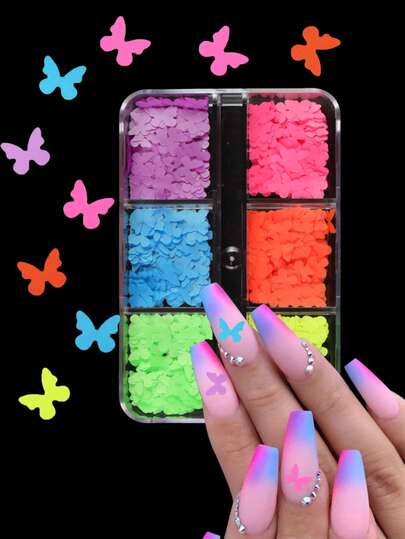 1 Box Butterfly Nail Art Glitter Decorations, DIY Nail Salon Design Supplies For Women