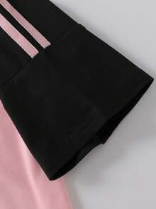 1 Peça Camiseta de Manga Curta com Estampa de Fone de Ouvido, Gola Redonda Casual para Meninas Adolescentes, Camiseta de Verão Adequada para Escola, Férias, Compras e Festa - Rosa chiclete - Visão 6