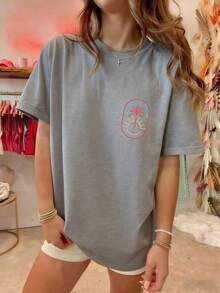 Womens Y2k Coconut Tree Oversized Shirts Tops Coconut Tree/Letter Print Short Sleeve Round Neck Loose Fit Tee Shirt Summer Vintage Aesthetic Baggy Tee - 灰色 - 查看 5