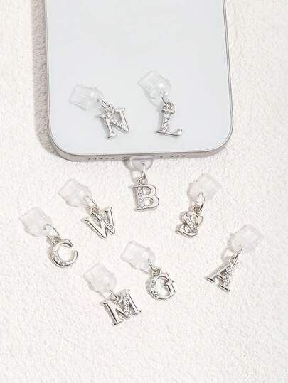 Cute Sparkling Rhinestone Letter Dust Plug Pendant Suitable For Type-C Interface Shiny Phone Accessory For Girls Birthday Gift Party