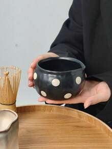 1件/3件套黑色波点抹茶套装，带倾倒嘴设计，手工制作3.5英寸迷你抹茶碗，适合抹茶爱好者，是送给抹茶初学者的理想礼物，也是节日纪念品和生日礼物的绝佳选择。 - 彩色 - 查看 4