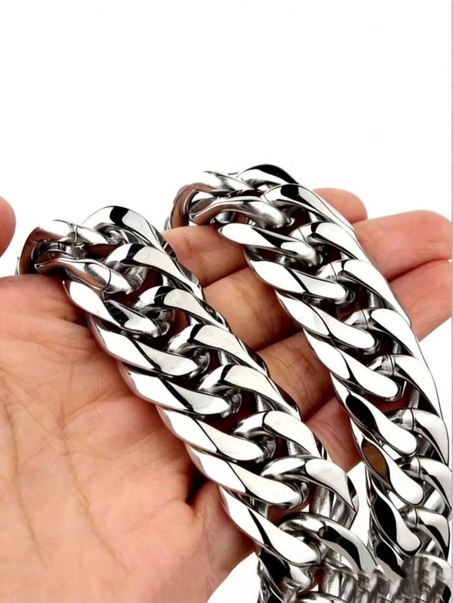 1件男女通用不锈钢嘻哈风格项链，适合街头嘻哈饰品 - 銀色 - 查看 1