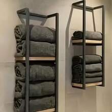Wall Mounted Towel Rack Metal Storage Shelf Holder Rail-Bathroom Organizer Black - Black - View 2