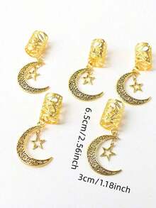 5pcs Women's Braided Star Moon Hair Accessories Set, Holiday Hair Styling Clips, Stars, Moons, Suitable For Festivals, Parties, Daily Wear, Pendants, Gifts, Festival, Claw Clips, Hair Slide, Hair Barrettes, Head Accessories - Gold - 查看 6