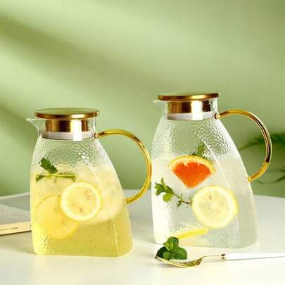 1pc New Hammered Pattern Fridge Water Pitcher, Large Capacity Heat-Resistant Glass Refrigerator Side Door Cold Water Jug, Household, Juice Beverage Heat-Resistant Glass Water Pitcher