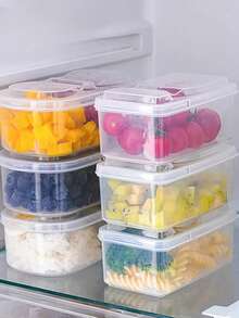 1 pieza Recipiente de almacenamiento de alimentos hermético de doble capa con tapa, organizador de cocina multifuncional de plástico para refrigerador - Multicolor - Ver 1