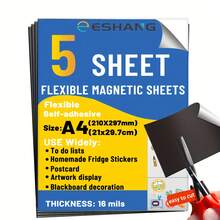 5PCS A4(8.3x11.7 Inch)/4R (4x6 Inch) 16Mils Magnetic Sheets With Adhesive Backing - Flexible Adhesive Magnet Sheets Sticky Magnetic Paper - Self Adhesive Magnets Sheets For Crafts Picture Photo Stamp And DIY - A4 - View 2