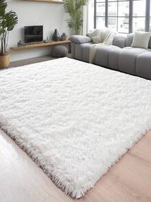 1pc White Fluffy Carpet, Square Rug, Soft & Skin-Friendly, Holiday Decor, Home Decor, Suitable For Living Room, Bedroom, Study, Closet, Studio, Decorative Carpet, Washable Rug - Solid Color - View 7