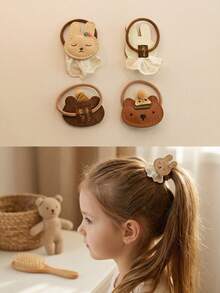 2条/4条PU皮革儿童可爱发圈 可爱动物发绳 温和护发 女孩发圈 - 彩色 - 查看 5