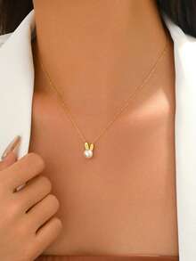 1件时尚创意珍珠兔子项链，优雅百搭的高端颈链，适合女士宴会、派对、节日和日常佩戴 - 項鍊 - 查看 2